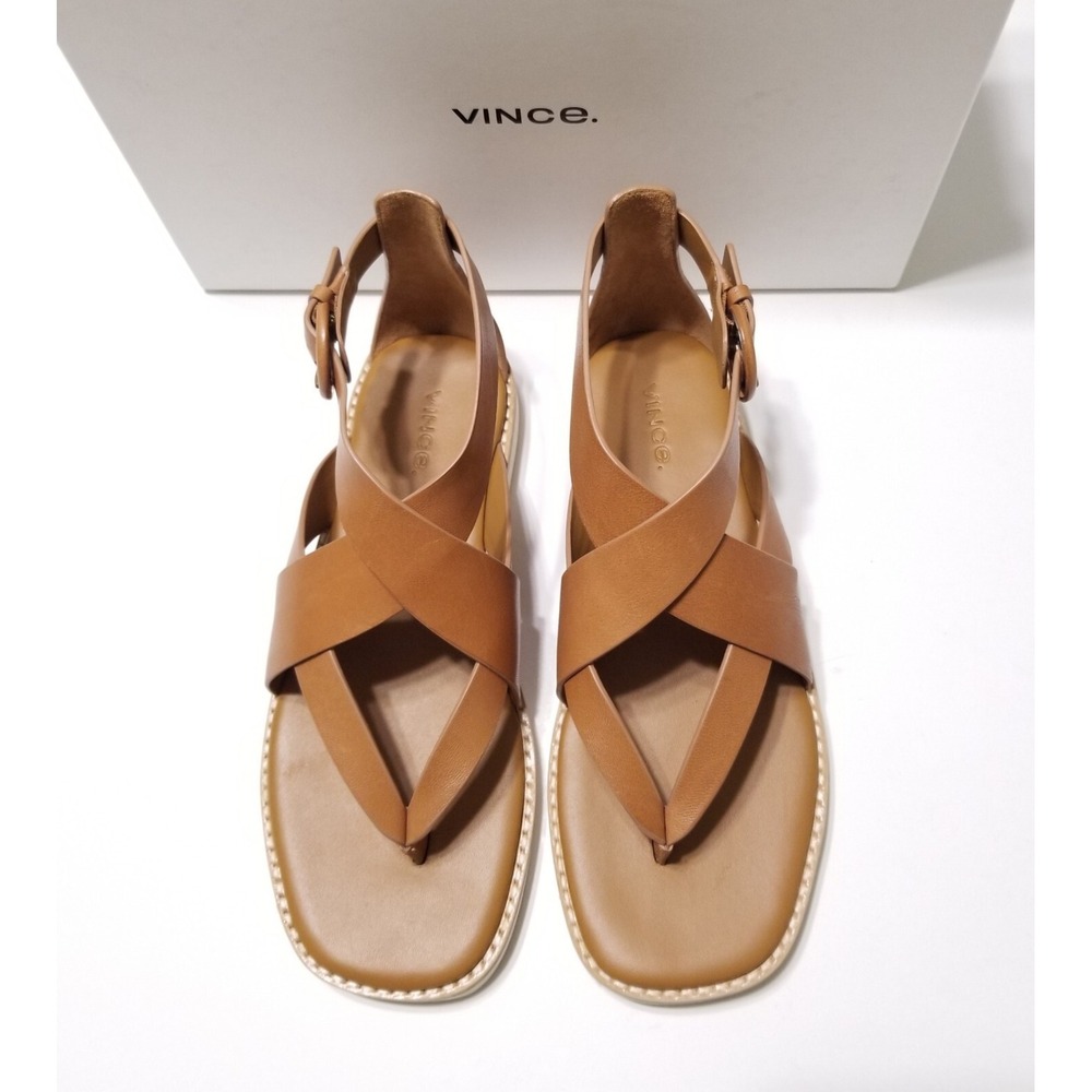 Vince Morris Leather Strappy Flat Thong‎ Sandal Tan Brown NIB Size 7 $250
